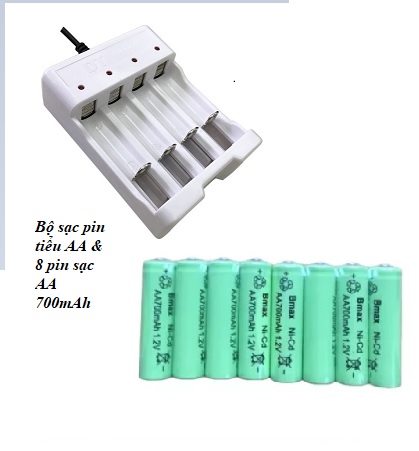 Bộ sạc pin AA và AAA thông minh kèm 8 pin sạc AA Ni-cd 1.2V dung lượng 700mAh