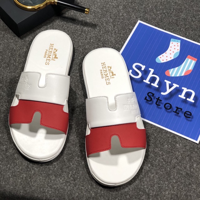 Dép quai ngang nam chữ H phối 2 màu trắng vàng đỏ
