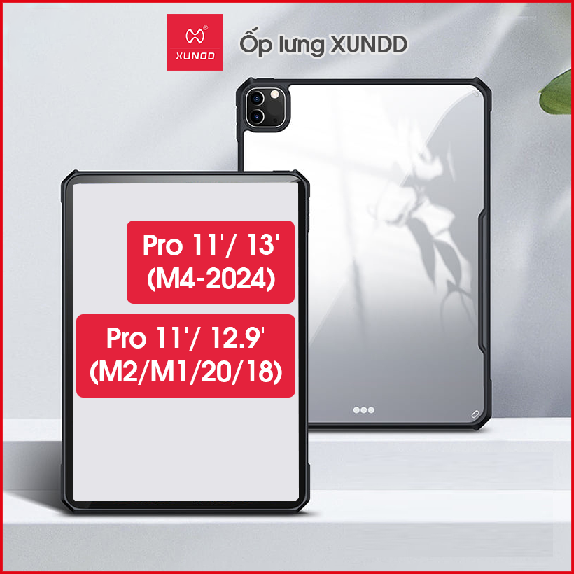 [Hỏa Tốc HCM] Ốp lưng XUNDD iPad Pro 11'/ 13 inch (M4-2024)/ Pro 11'/ 12.9 inch (M2-2022/M1-2021/2020/2018) (BEETLE SERIES) Chống shock, Mặt lưng trong suốt, Viền TPU