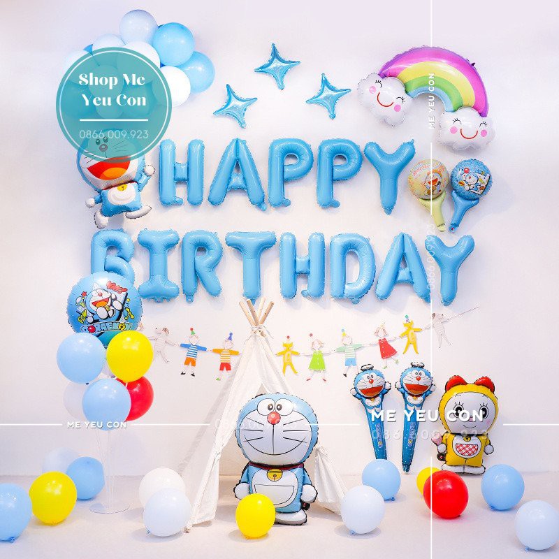 Combo set trang trí sinh nhật thôi nôi Doraemon  Cửa hàng shop bán các  loại bong bóng trang trí Kool Style