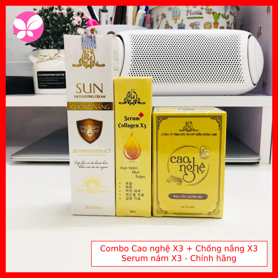 Combo Serum nám collagen X3 + Cao nghệ X3 + Chống nắng nọc ong - Hàng chính hãng Đông Anh