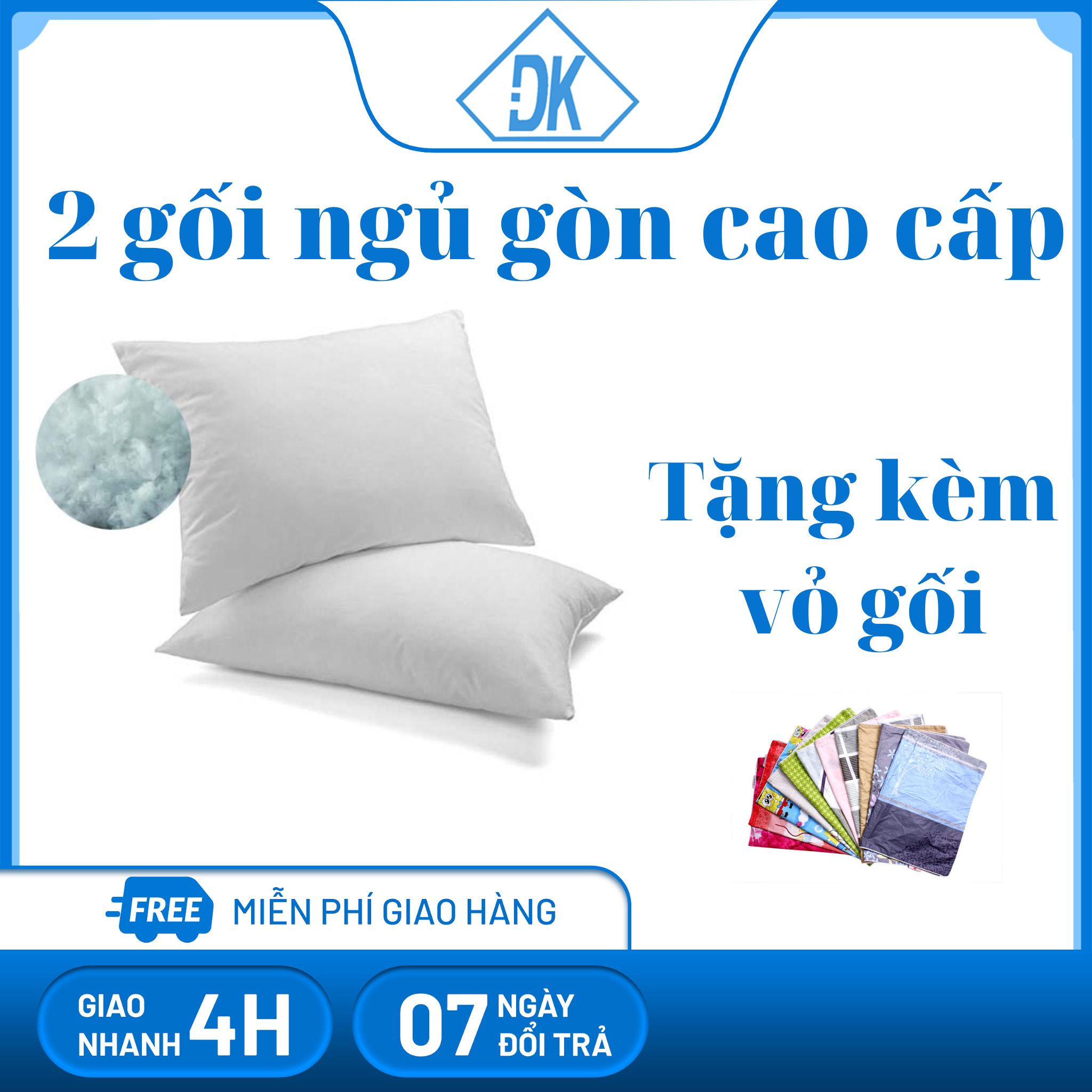 Combo 2 gối nằm ngủ 40x60cm + tặng 2 vỏ gối cotton hàng VN cao cấp - Đăng Khoa 79 - goi ngu, goi hoi, gối gòn