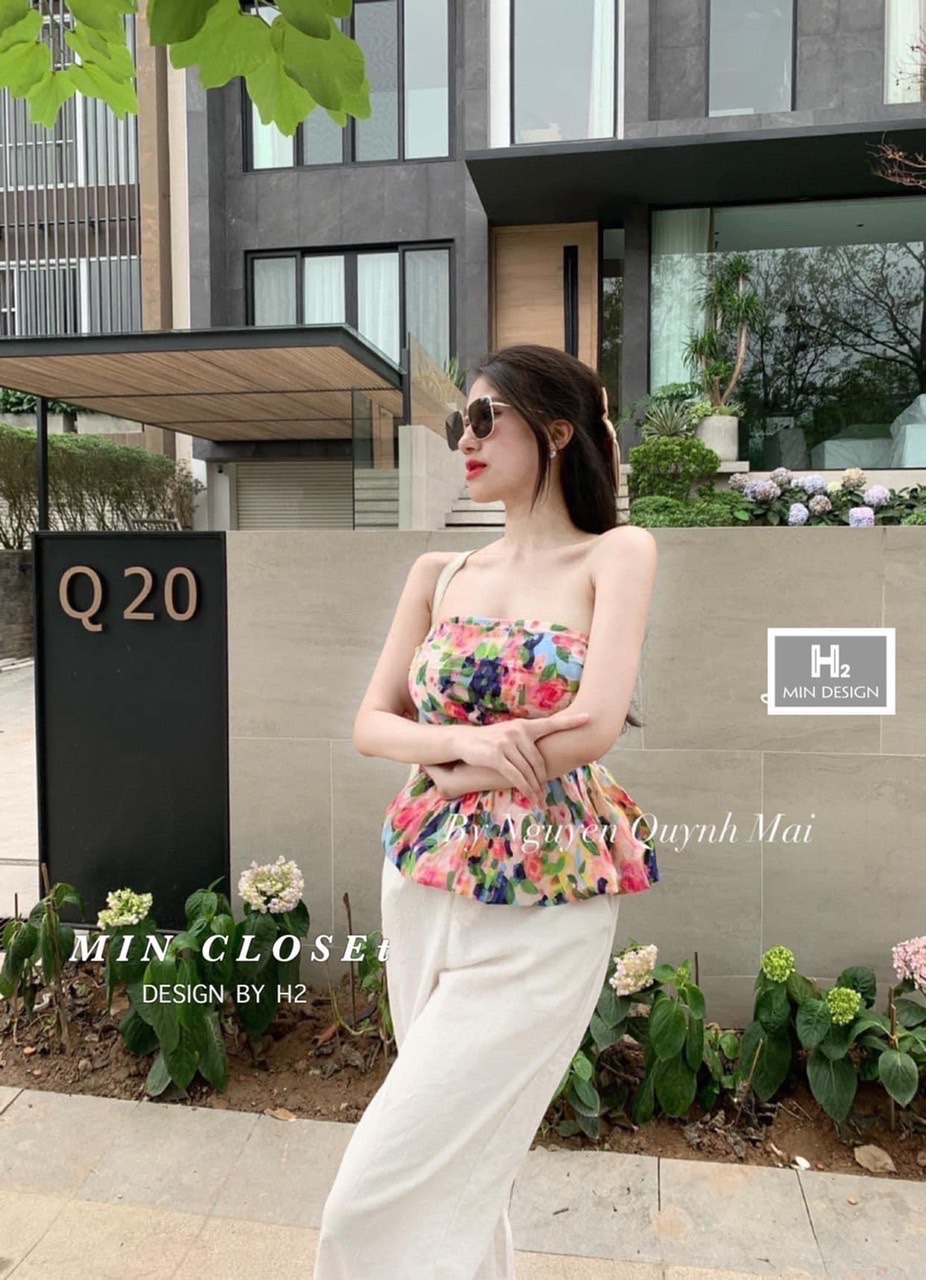 Áo kiểu đi chơi áo quây hoa chun lưng cực hot