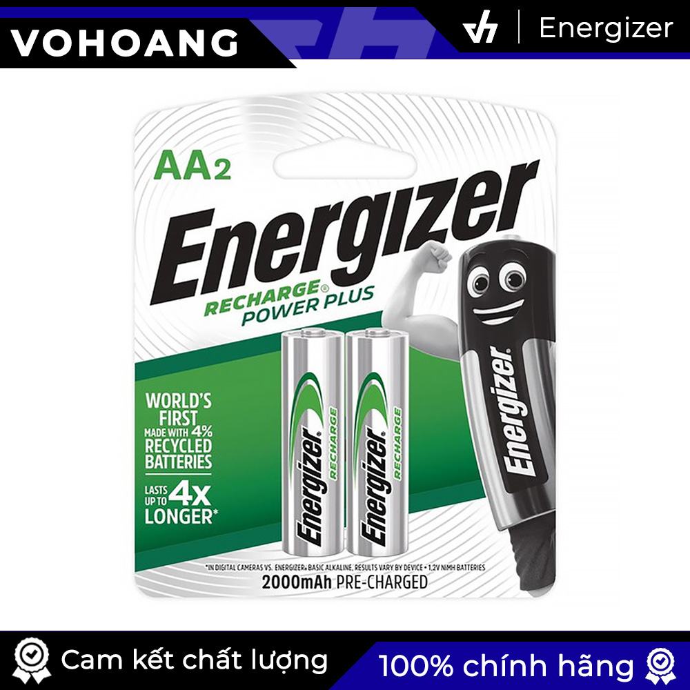 Bộ 2 pin sạc aa energizer 2000mah power plus