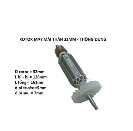 Rotor máy mài thân 32mm / dài 161mm - rotor mài than 32 / hk32