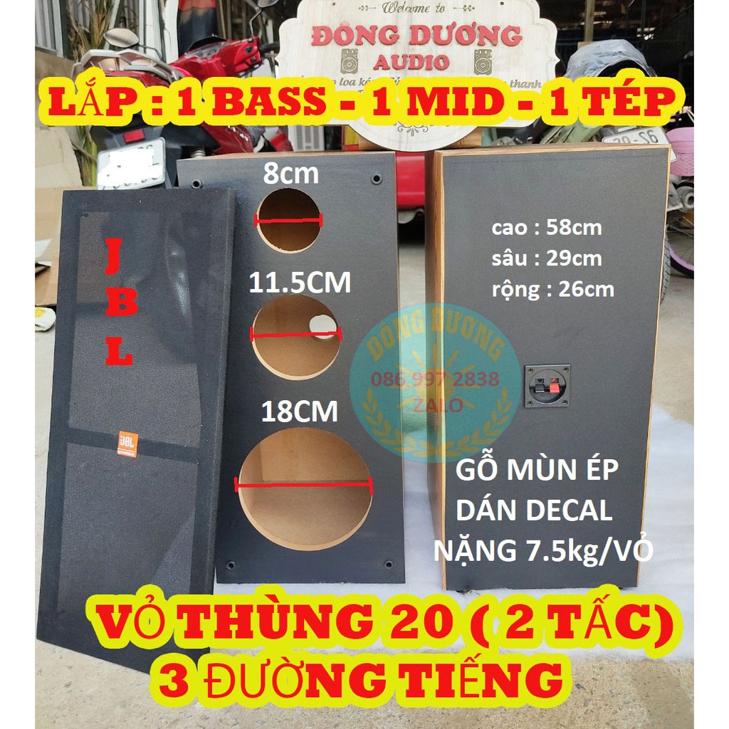 Cặp vỏ thùng bass 20 j b l 3 đường tiếng - lắp cho - 1 bass - 1 mid - 1 treble - vỏ thùng 2 tấc