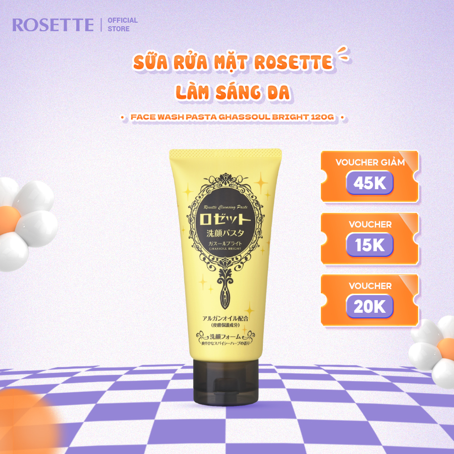 Sữa Rửa Mặt Rosette Làm Sáng Da Face Wash Pasta Ghassoul Bright 120G