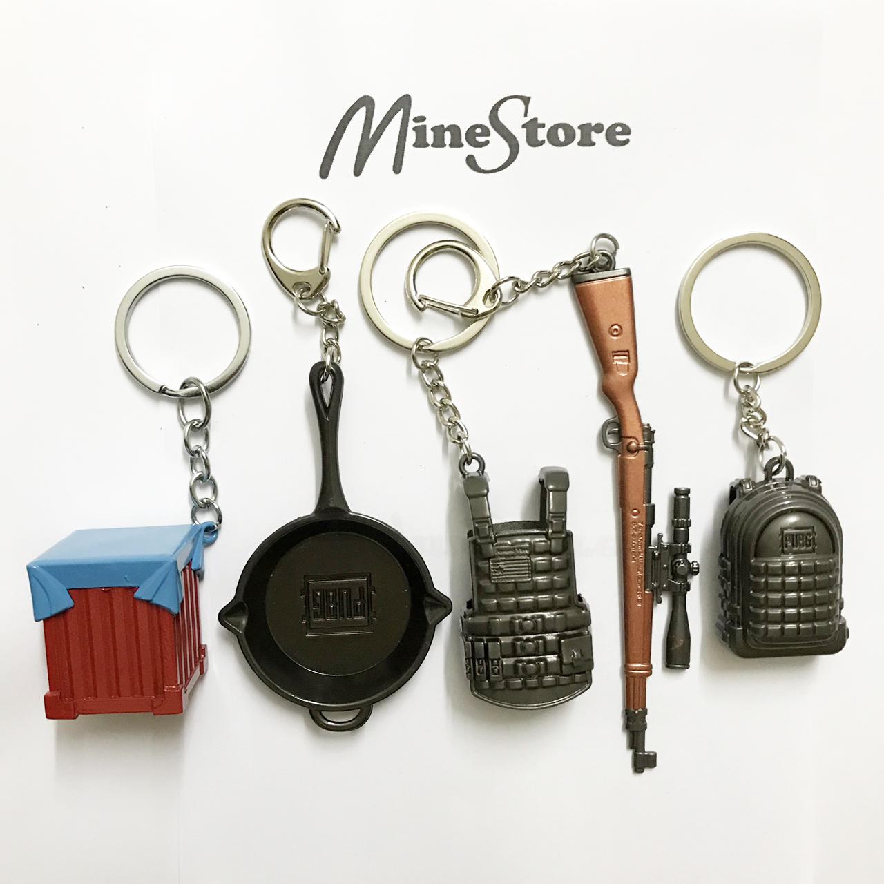 Bộ 5 Móc Khóa PUBG: Hòm Thính, Kar 98, Balo 3, Chảo, Giáp 3