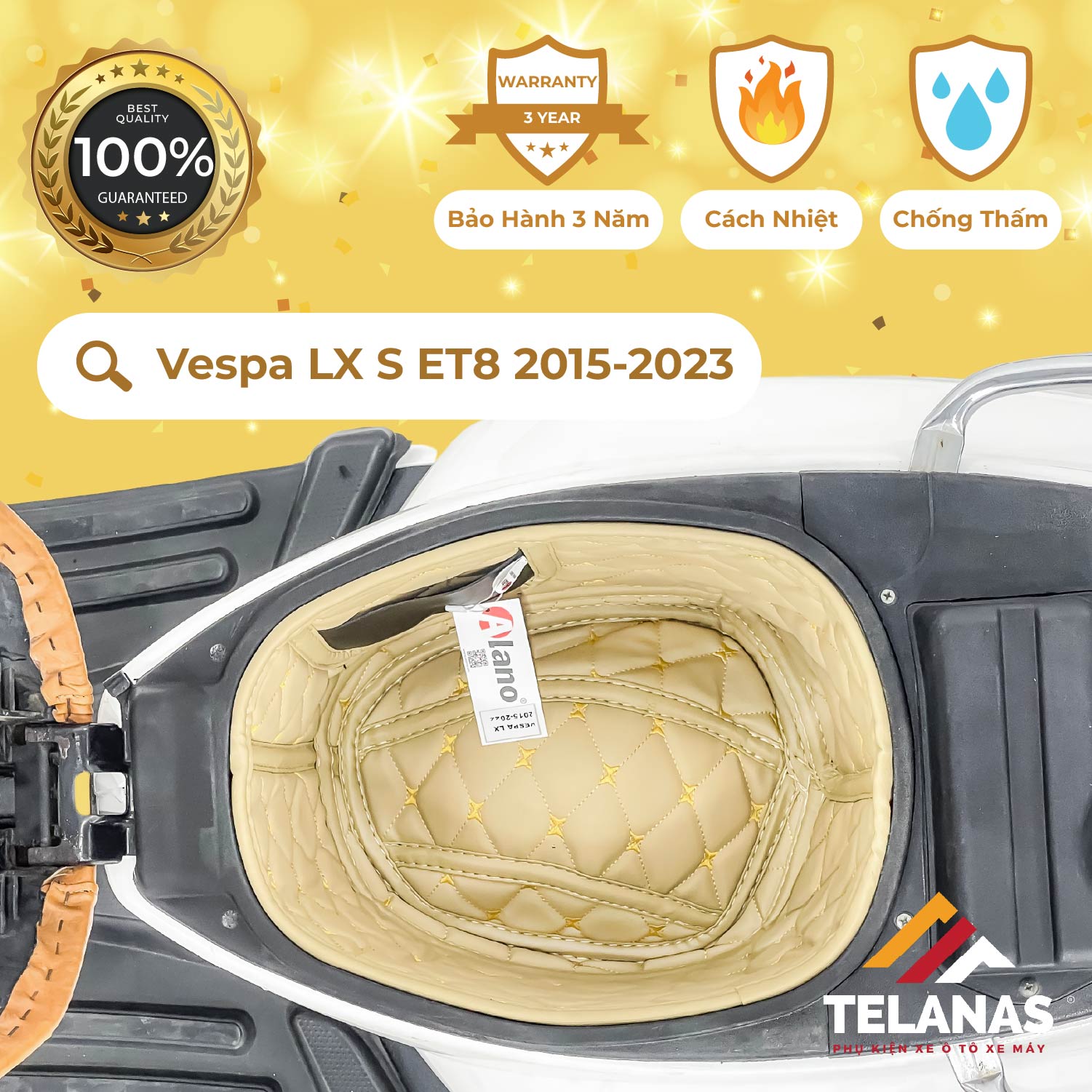Lót Cốp Cách Nhiệt, đệm lót cốp xe máy TELANAS - VESPA LX (VESPA S; Vespa ET8)-Giá Xưởng-Bảo Hành 3 năm chống sốc, chống thấm nước, tránh trầy xước