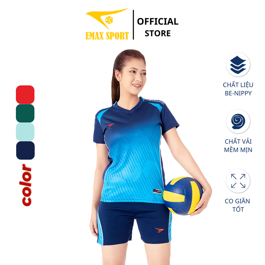 Bộ bóng chuyền nữ beyono heron cổ tròn, vải be-nippy co giãn thoáng mát