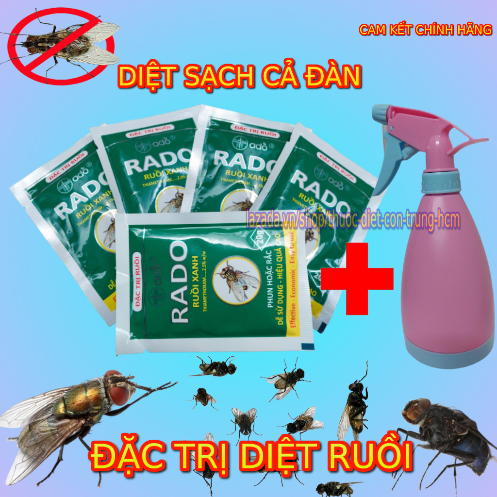 Thuốc diệt ruồi RADO 20gr - Diệt sạch các loại ruồi - Cam kết hàng chính hãng - Tặng Kèm Bình Phun 500ml