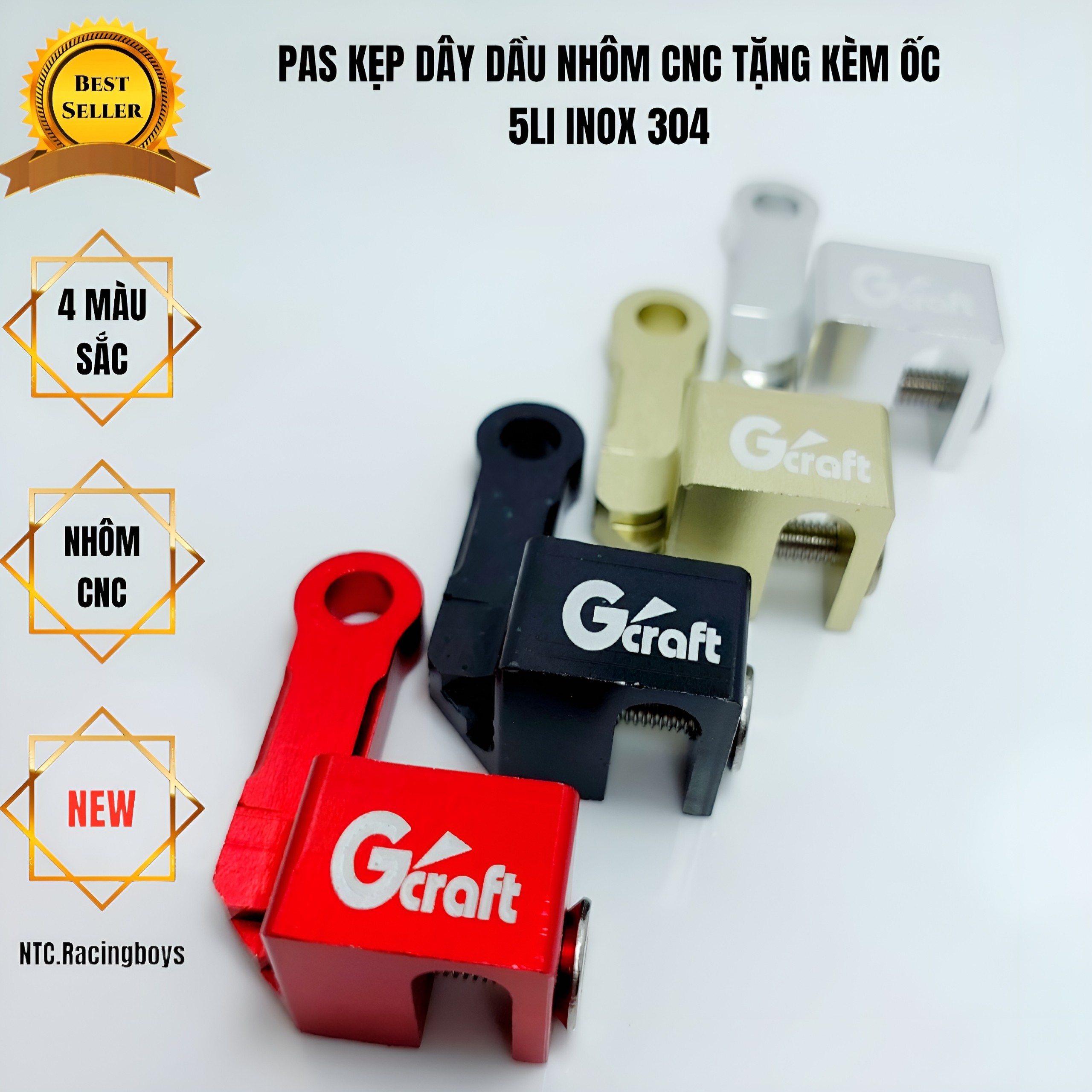 Pas kẹp dây dầu nhôm cnc xe số và xe tay ga tặng kèm ốc salaya 6li viền thái