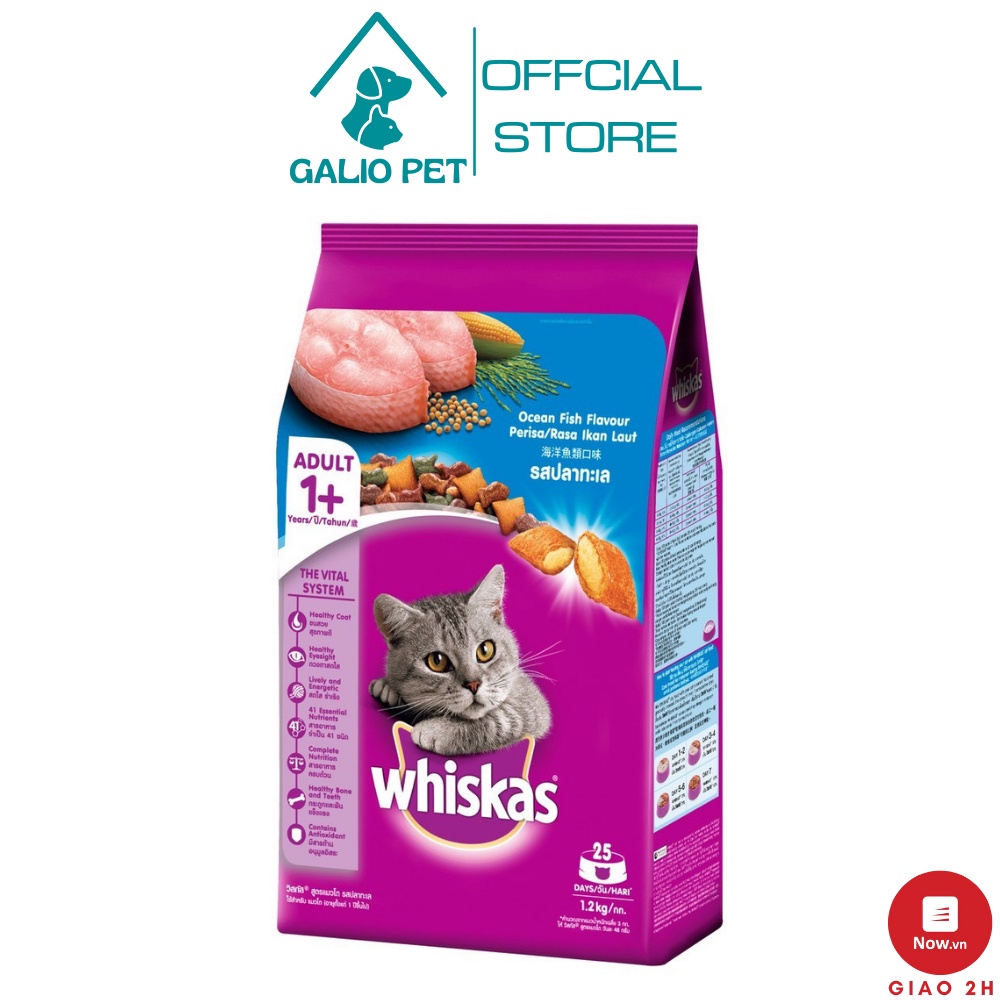 Thức ăn hạt whiskas cho mèo trưởng thành vị cá biển túi 1.2kg