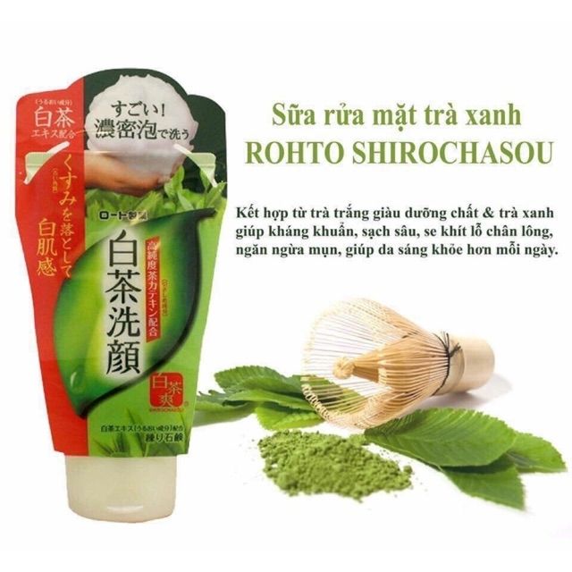 Sữa rữa mặt trà trắng rohto shirochasou green tea foam