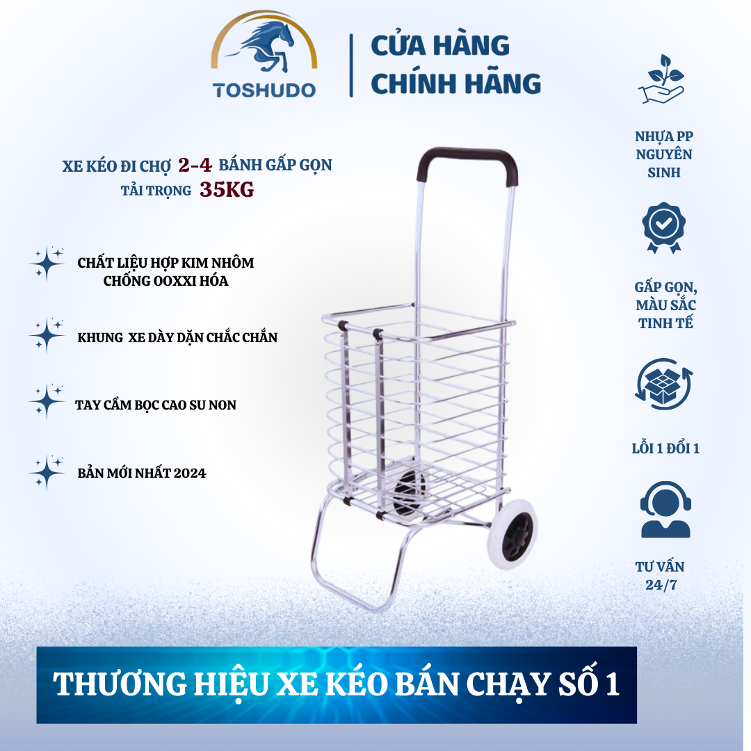 (SIÊU BỀN ) Xe Kéo Đi Chợ-Xe Siêu Thị Bằng Hợp Kim Gấp Gọn Tiện Lợi