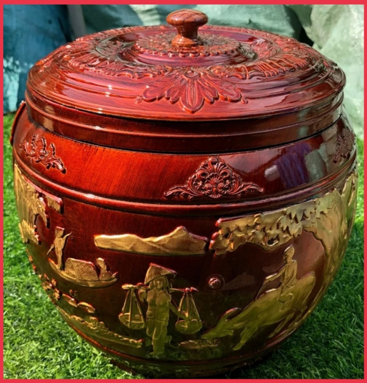 Giỏ ủ ấm tích 1,5L nhựa Minh Hải - Giành tích ủ ấm, Giỏ ủ ấm trà họa tiết Đồng Quê, tích bat tràng