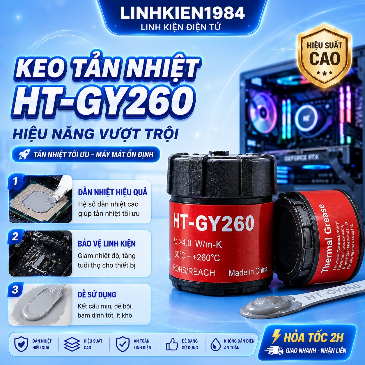 [Heat-Spreading Adhesive] Hy510 Cpu Vga Laptop Pc Thermal Adhesive in Jar & Syringe Form for Effective Heat Dissipation Giá 22,000 Đồng*Miễn phí vận chuyển