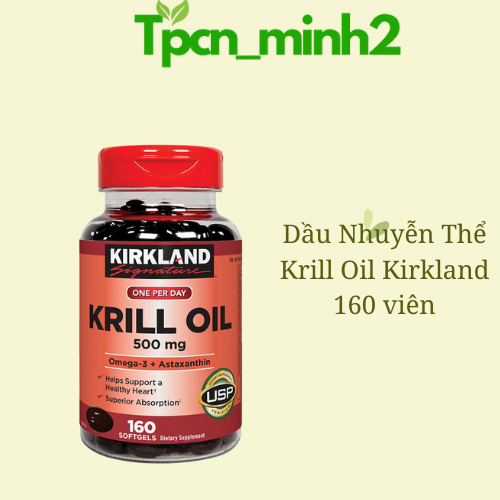  Dầu nhuyễn thể  dầu tôm  Kirkland Signature Krill Oil 500mg 160 Viên 