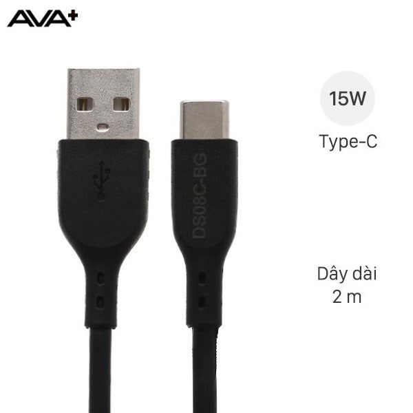Cáp type c 2m ava+ ds08c-bg đen hàng like new đẹp mới 98-99% chính hãng 100% bảo hành 12 tháng