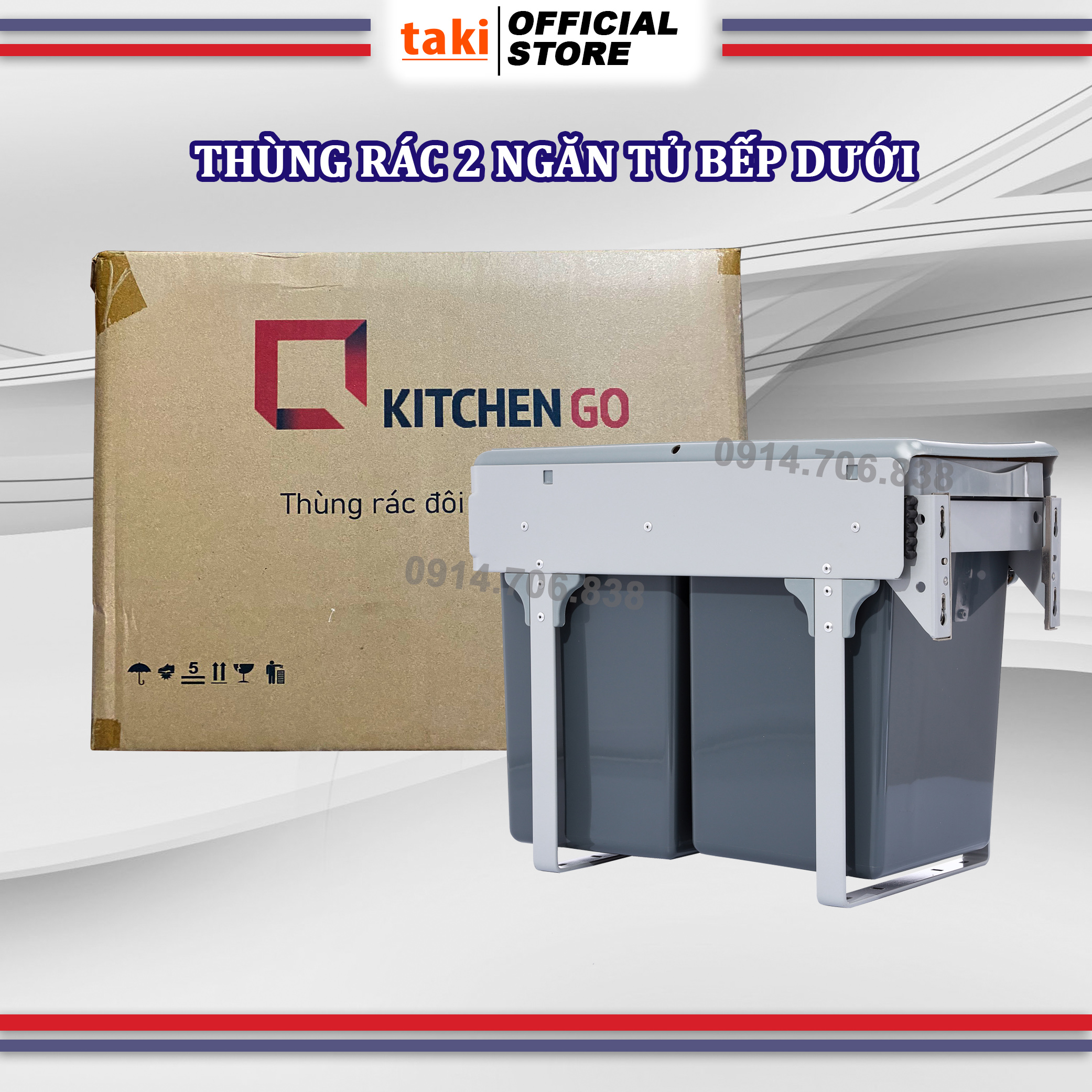 Thùng rác đôi thông minh, thùng rác âm tủ bếp 2 khoang dung tích 20l - có thợ lắp đặt