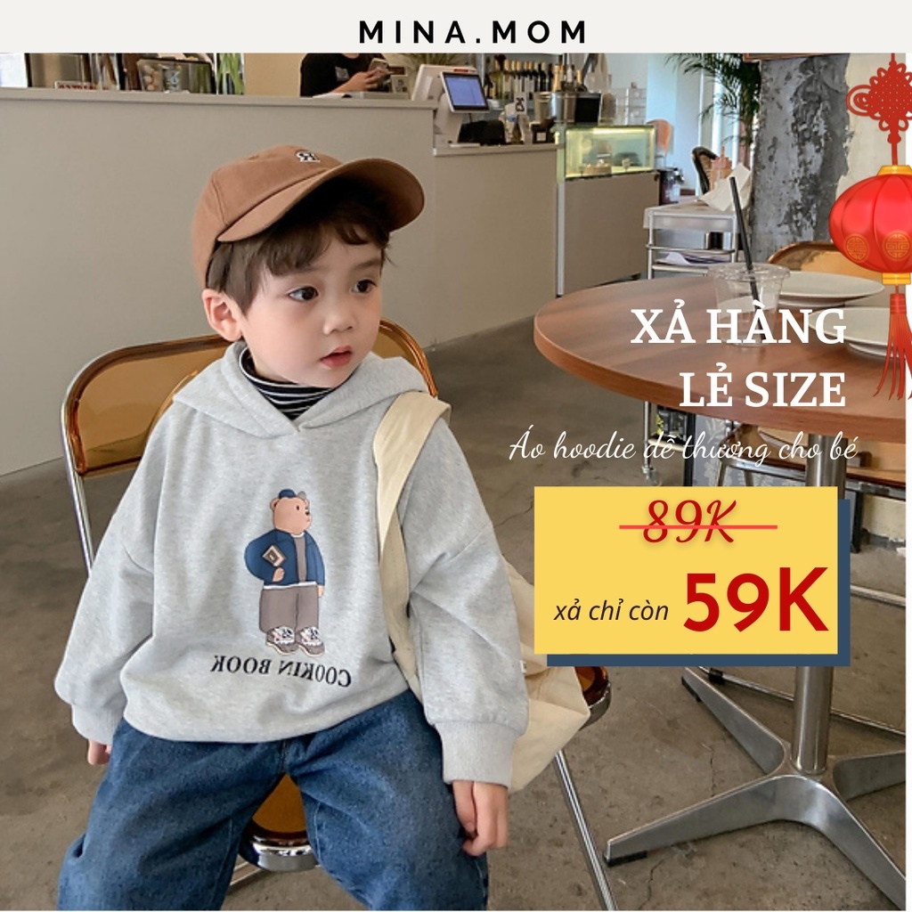 Cái mới Áo nỉ thu đông hoodie dài tay in gấu phong cách Hàn quốc cho bé trai bé gái size 123456 tuổi