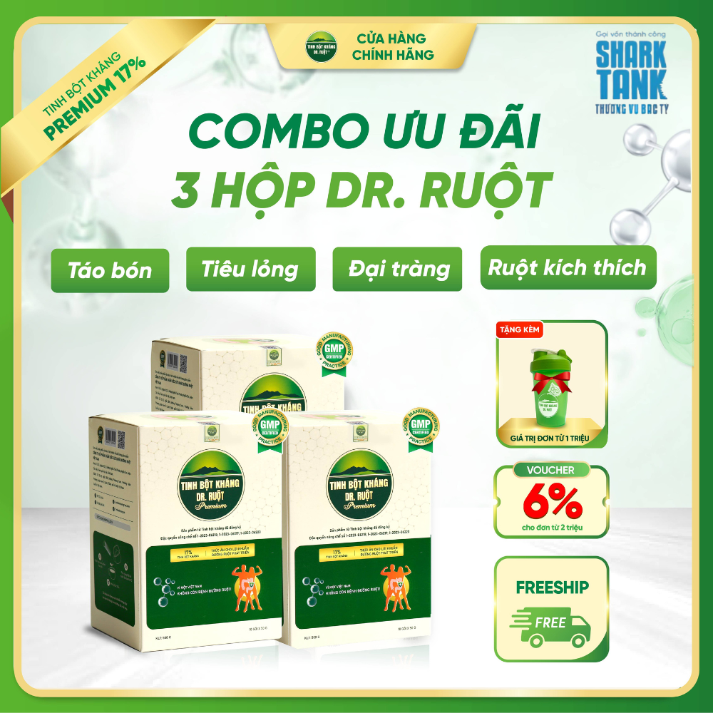 Combo 3 Dr. Resistant Starch 17% Premium Gut Type Supports Reducing Constipation, Colon Contractions, Increases Intestinal Probiotics