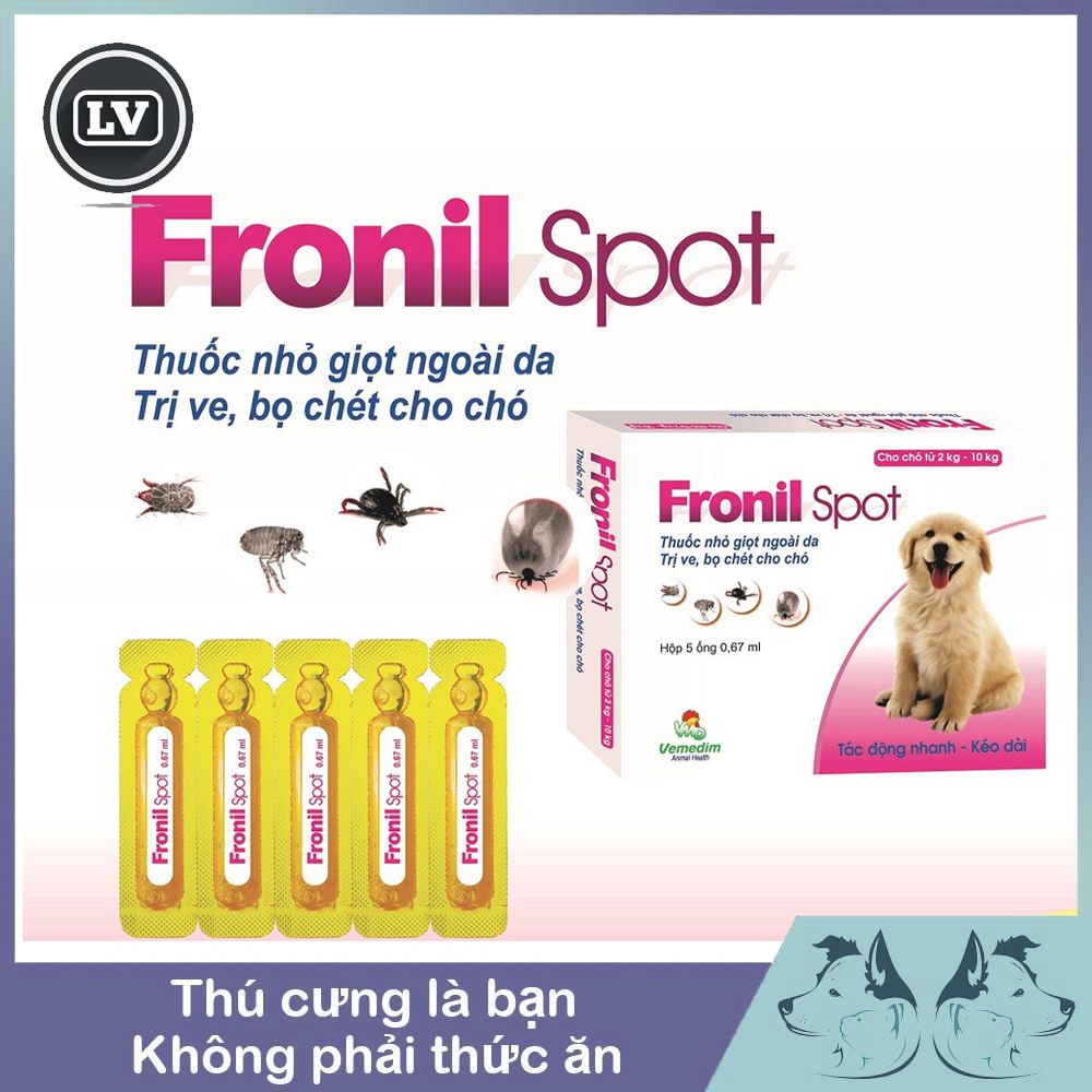 1 ống Dung dịch nhỏ sống lưng phòng ngừa, diệt ve ghẻ, bọ chét chó mèo Fronil spot