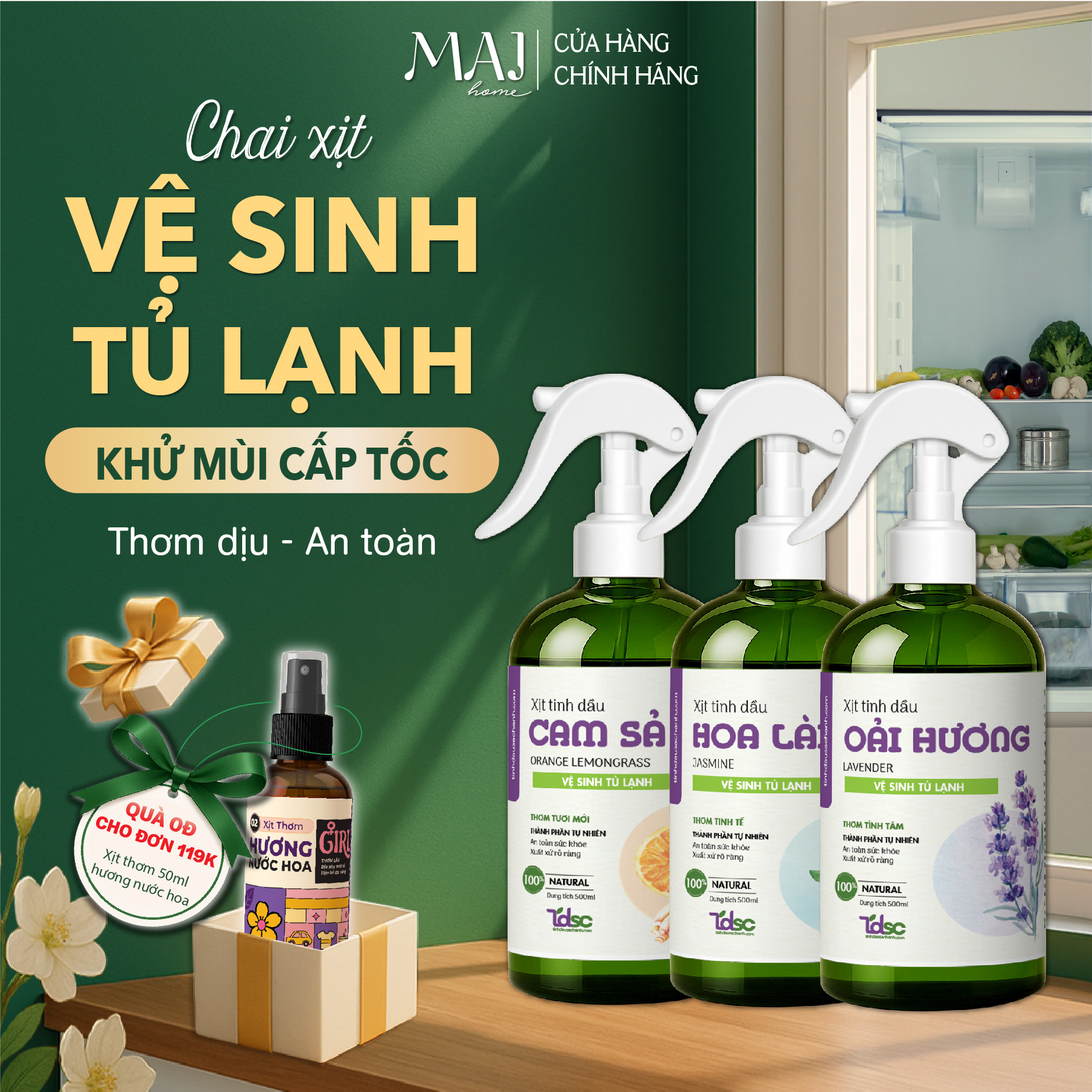  Chai Dung Dịch Vệ Sinh Khử Khuẩn Tủ Lạnh TINHDAUSACHANH 100ml 500ml Nước Xịt Thơm Khử Mùi Hôi Kháng Khuẩn Tủ Lạnh 