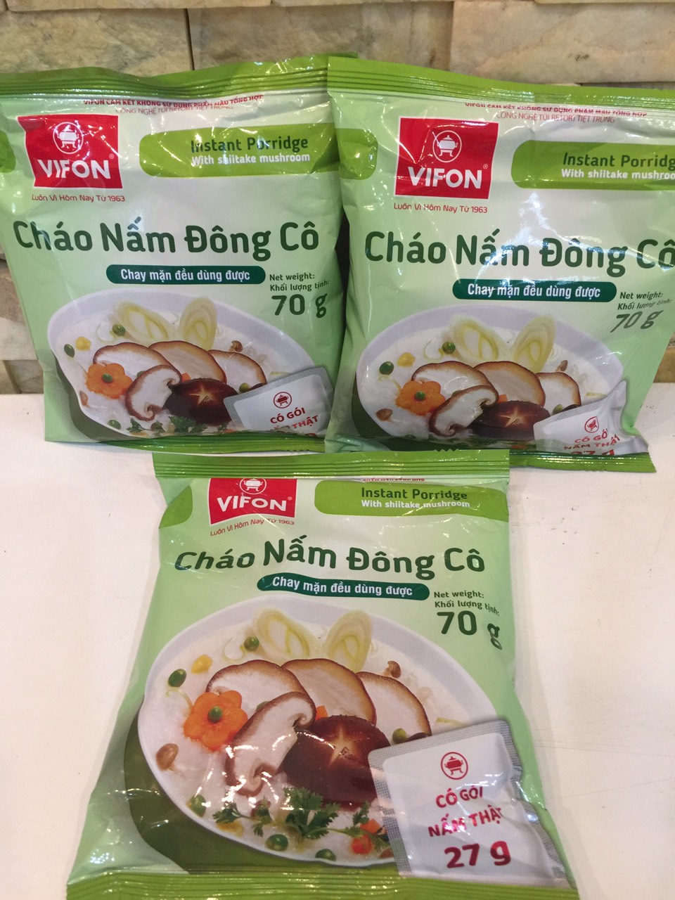 Com bo 10 gói cháo chay nấm đông cô vifon gói 70g
