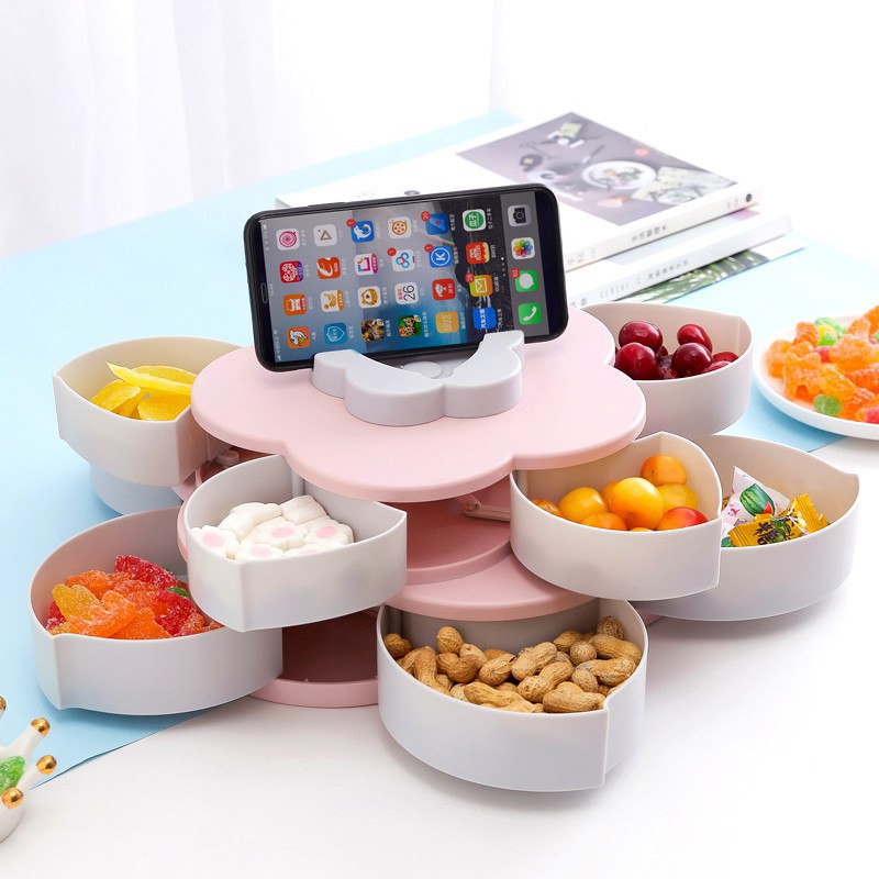 Khay Đựng Bánh Kẹo,Khay Mứt Tết 2 Tầng, Xoay Nở Hoa 10 Cánh Trang Trí Siêu Đẹp Cho Ngày Tết-Khay Đựng Mứt,Ô Mai,Hướng Dương,Hạt Dẻ,Khay Đựng Bánh Kẹo Tết 1 tầng cánh hoa