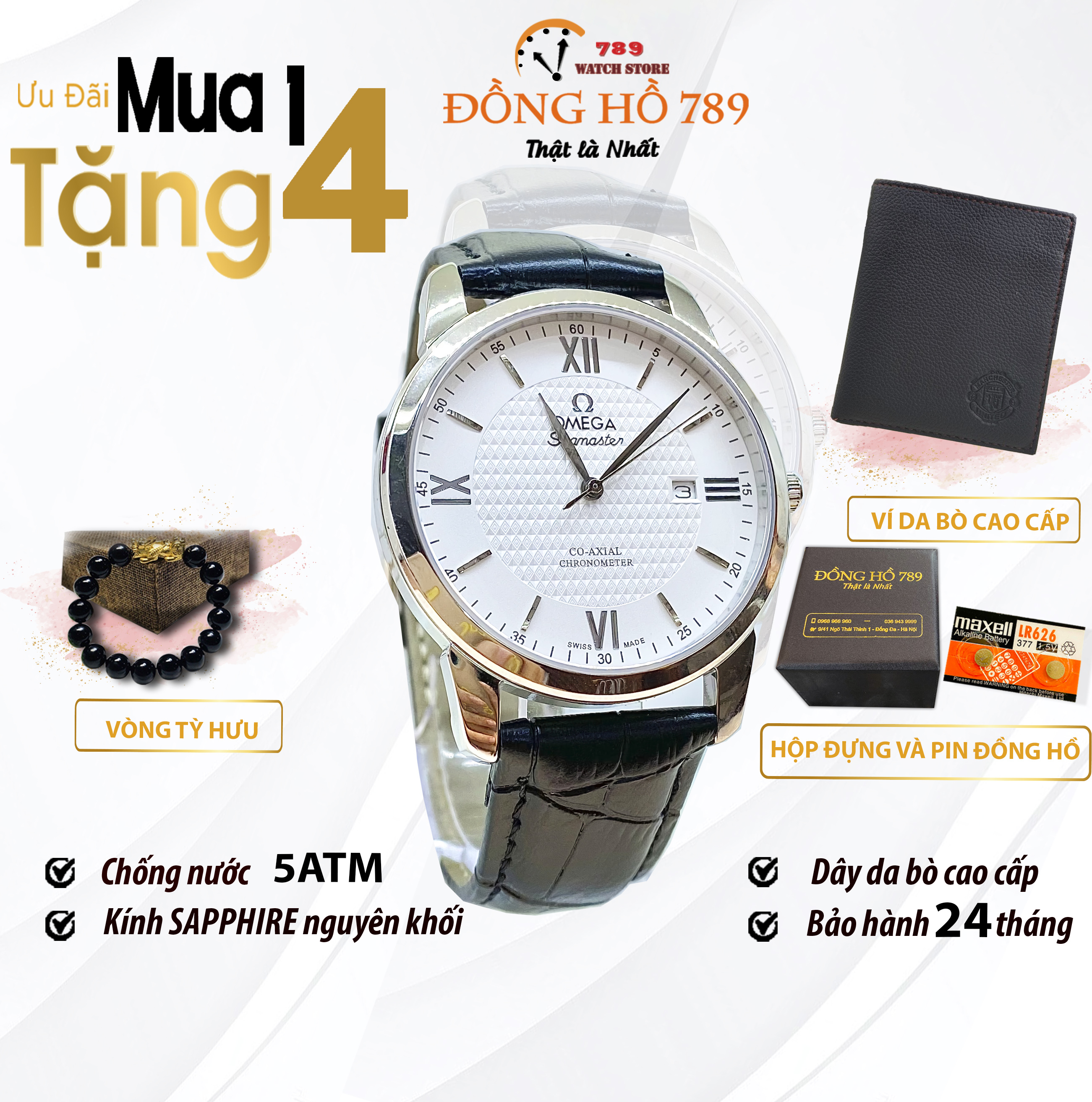 [KHUYẾN MẠI KHỦNG] TẶNG Vòng Đá tỳ Hưu + 2 pin AG4 + 1 Ví da cao cấp Khi Mua Đồng Hồ Nam 0MEGA OM031 Dây Da Chống Xước, Chống Nước
