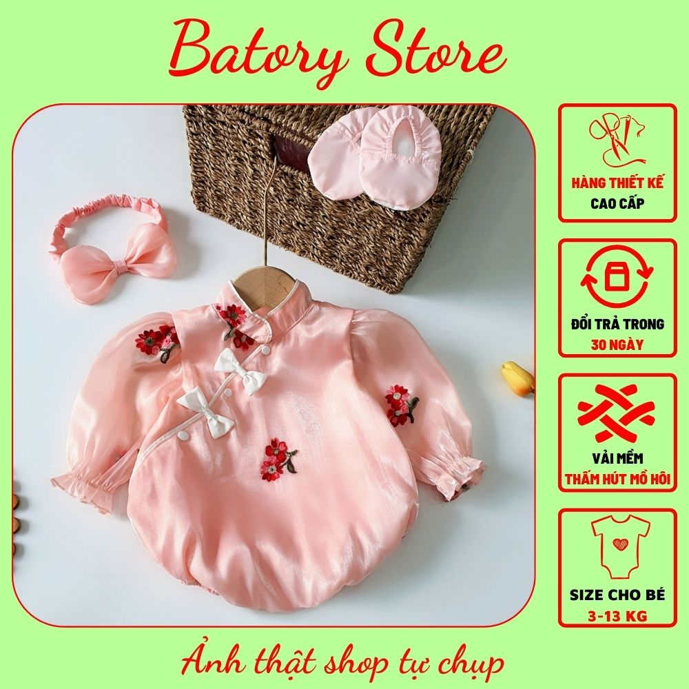 [3-12kg] Bodysuit áo liền thân ren cao cấp kèm nón vải cho bé gái sơ sinh mặc đi chơi tiệc thôi nôi đầy tháng Batory Store
