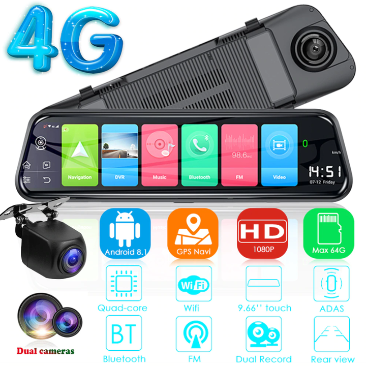 Camera Hành Trình Camera Hành Trình Gương Ô Tô Phisung Z55 Android 8.1 Bluetooth 4.0 10" Phiên Bản 4G WIFI Tích Hợp Camera Lùi Tích Hợp 4G LTE Hiện Đại Màn Hình 10 Inch Full Hd Góc Rộng 170 Độ Cảnh Báo Va Chạm Dẫn Đường