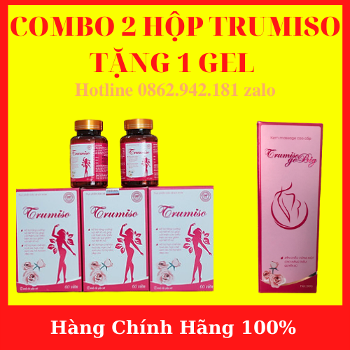 Combo 2 hộp trumiso + tặng 1 kem massage trumiso - viên uống trumiso tăng vòng 1 – viên uống nội tiết tố nữ - an001