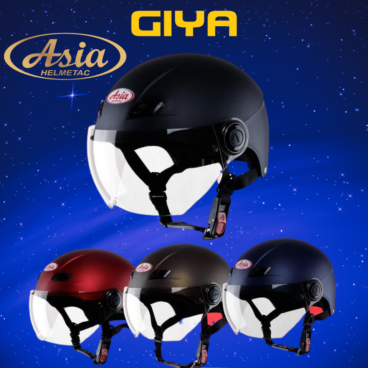Mũ bảo hiểm xe máy nửa đầu Asia MT106K có kính che mặt - Giya Helmet