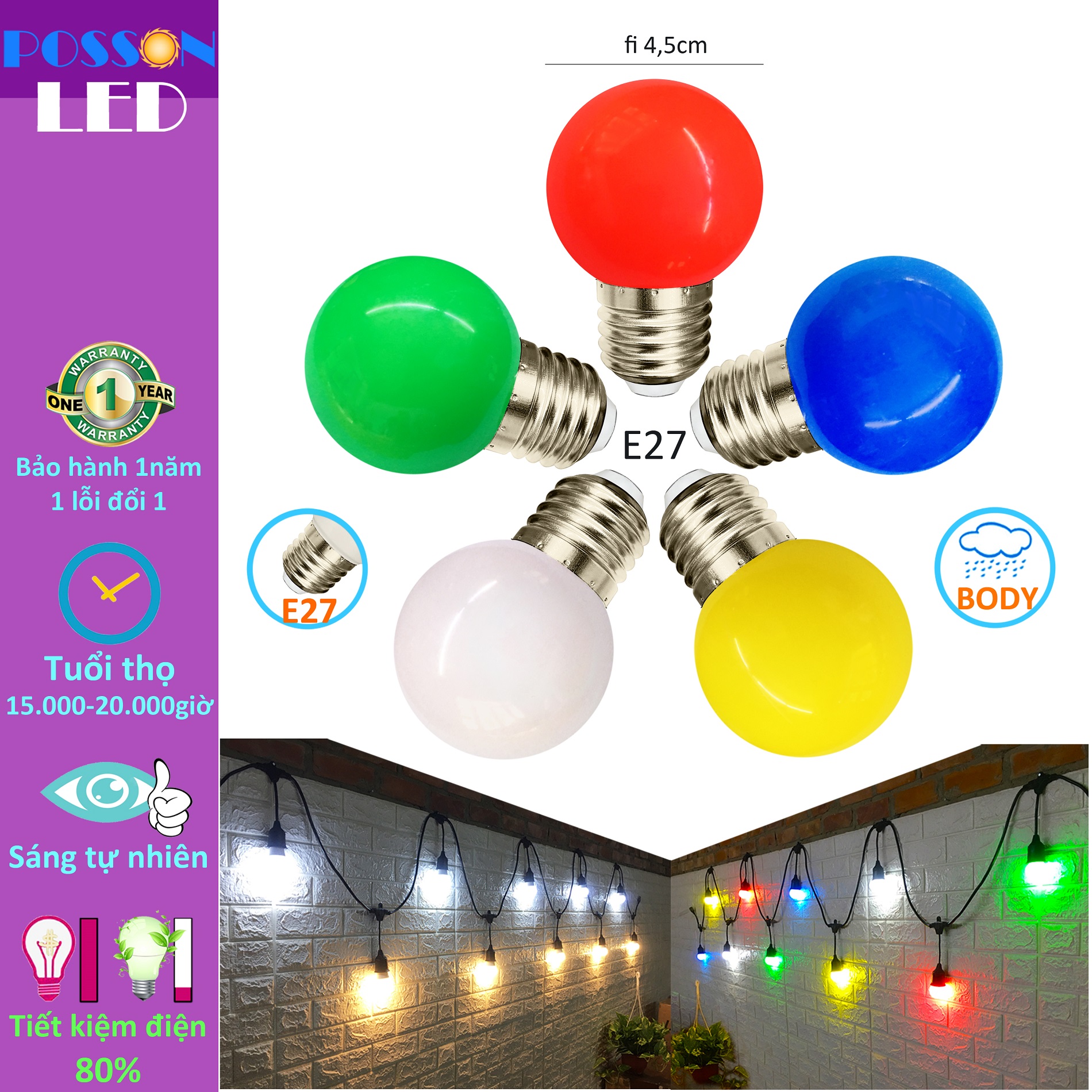Combo 10 Bóng đèn Led 1w quả trái chanh bup tròn đui E27 màu sắc lựa chọn trang trí ngoài trời AC220V  LL-x