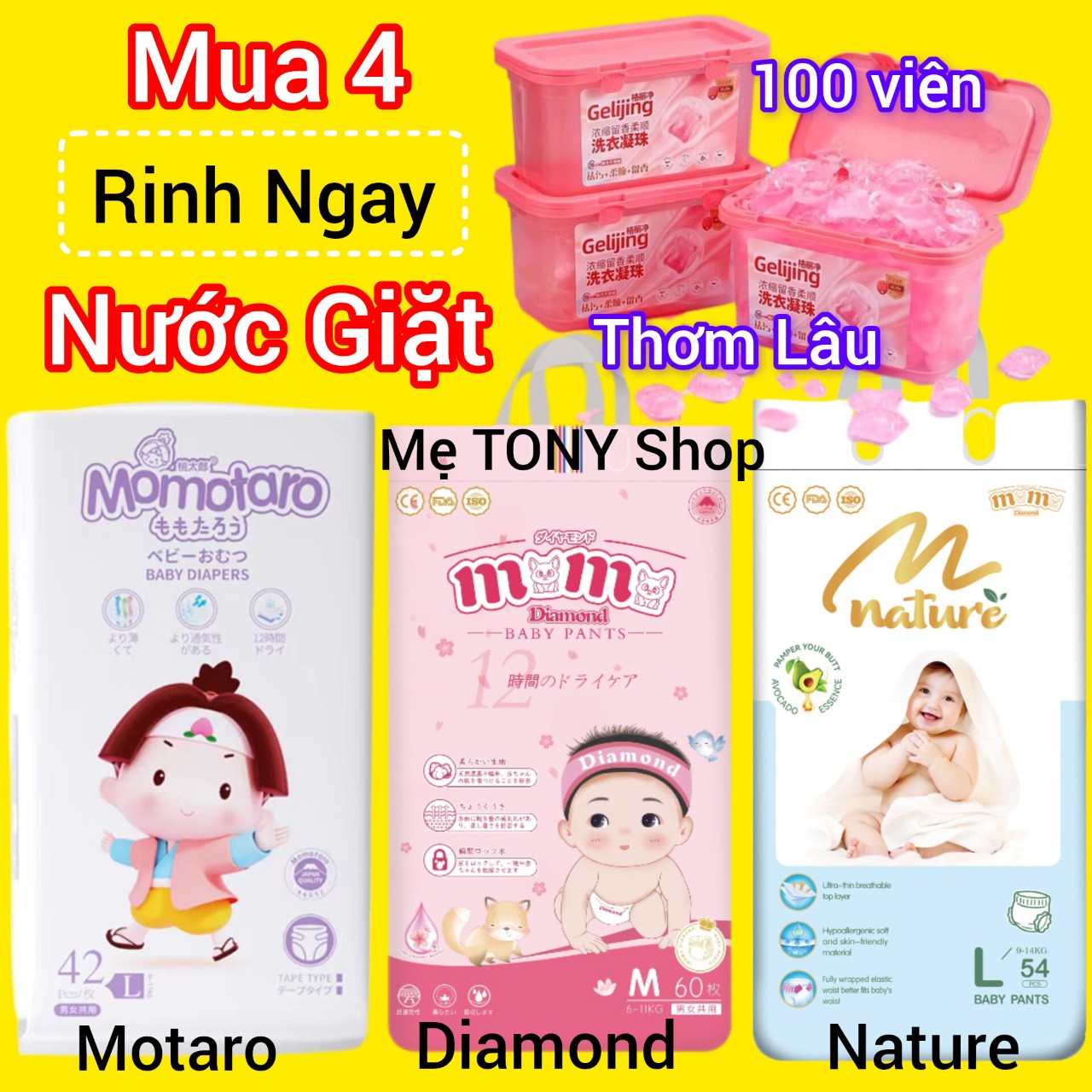 Bỉm tã dán/quần momo diamond/momo nature/momotaro đủ size