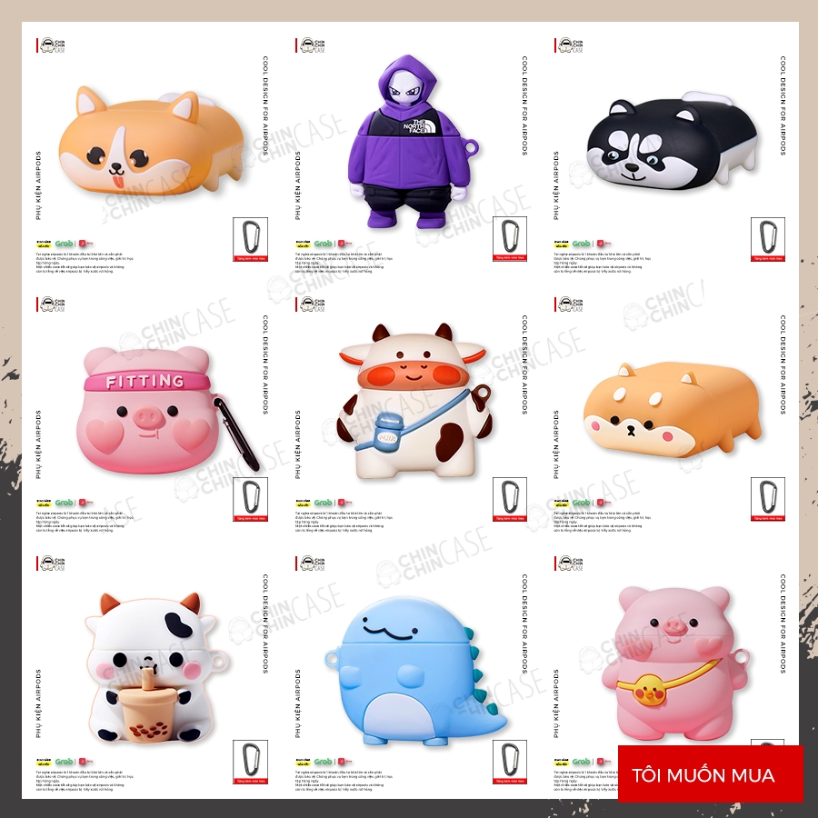 Vỏ airpod 1 2 pro nhiều mẫu siêu dễ thương vỏ case đựng tai nghe airpods bằng silicon dẻo thế hệ mới - chinchin case