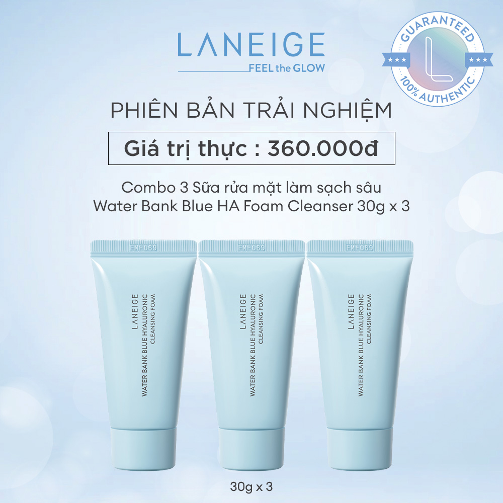 [Phiên bản trải nghiệm] Combo 3 Sữa rửa mặt làm sạch sâu Water Bank Blue HA Foam Cleanser 30g x3