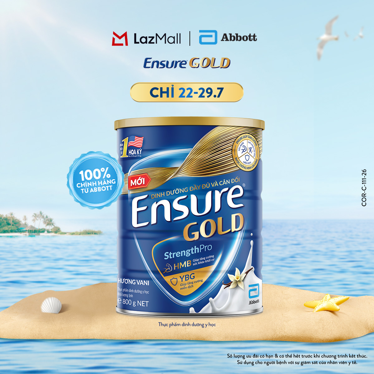 [CHỈ 22-29.7 GIÁ TỐT MUA NGAY-SLCH]  Lon sữa bột Ensure Gold hương Vani 800g