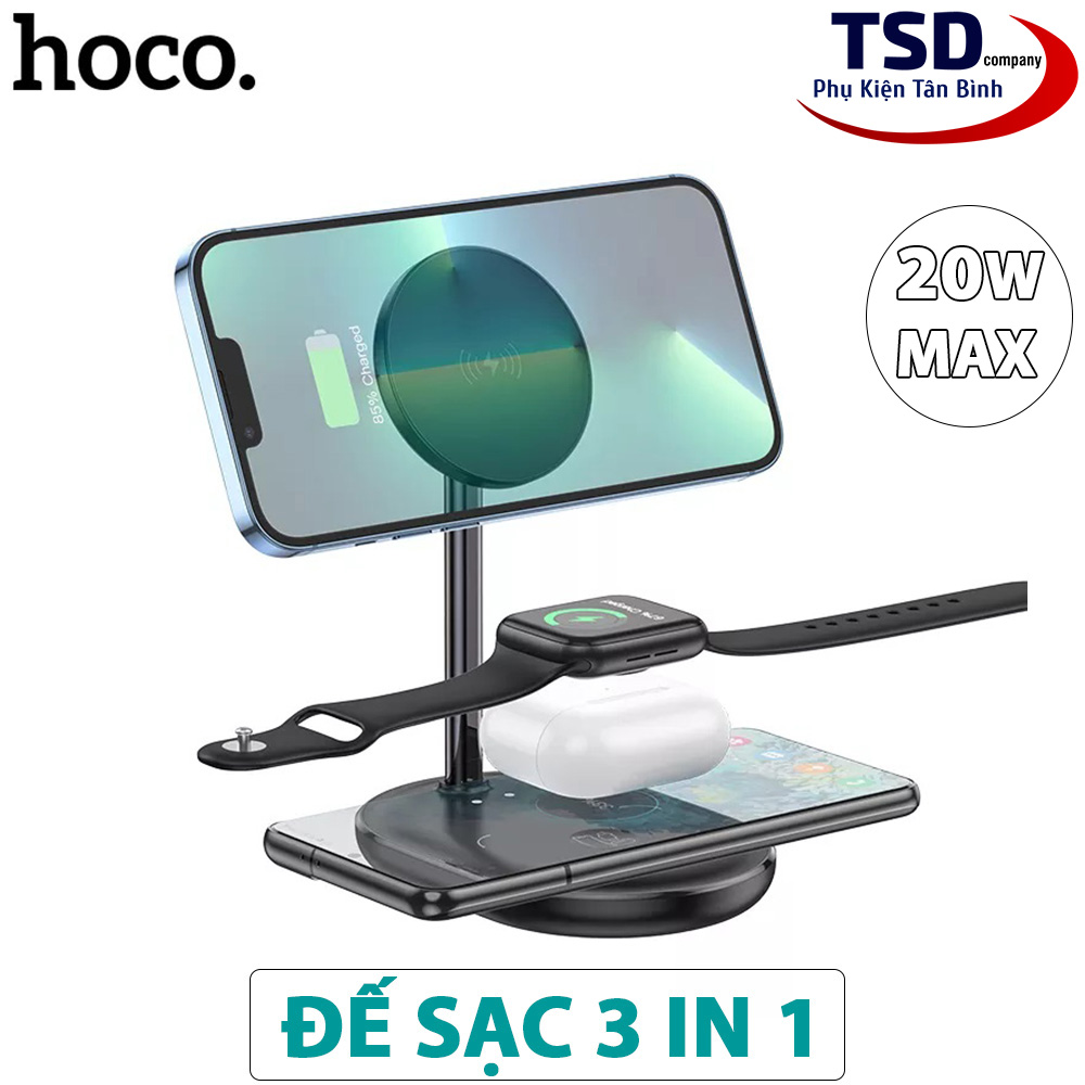 Đế sạc không dây 3 in 1 hoco cw40 chính hãng có hỗ trợ sạc magsafe