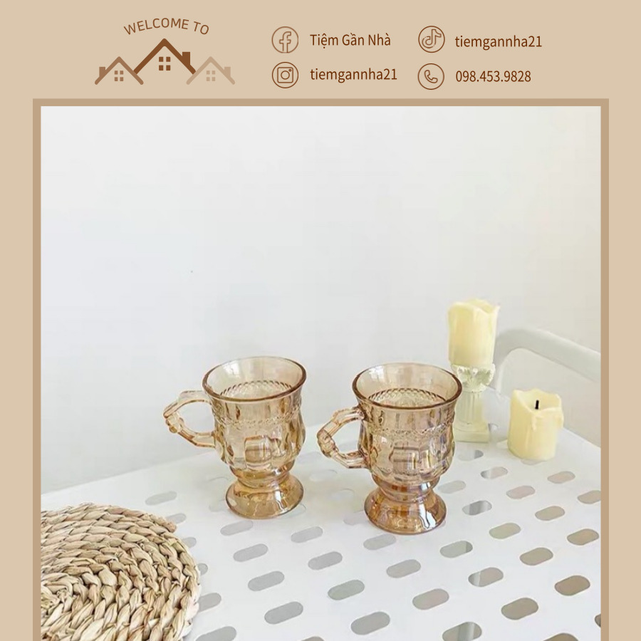 Cốc/ Ly thủy tinh vintage phong cách retro Hàn Quốc