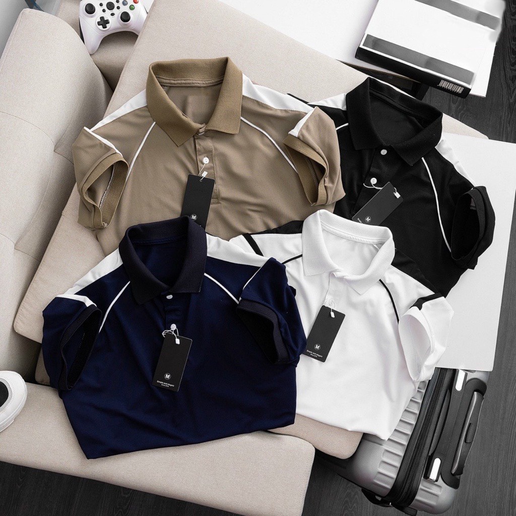 Áo thun cổ bẻ - Áo Polo Nam Phối Vai Q532 cao cấp - Chất liệu cotton cá sấu - Phong cách thời trang - Ảnh Thật + Video - 4 màu đen trắng  than nâu- Có big size tới 80kg