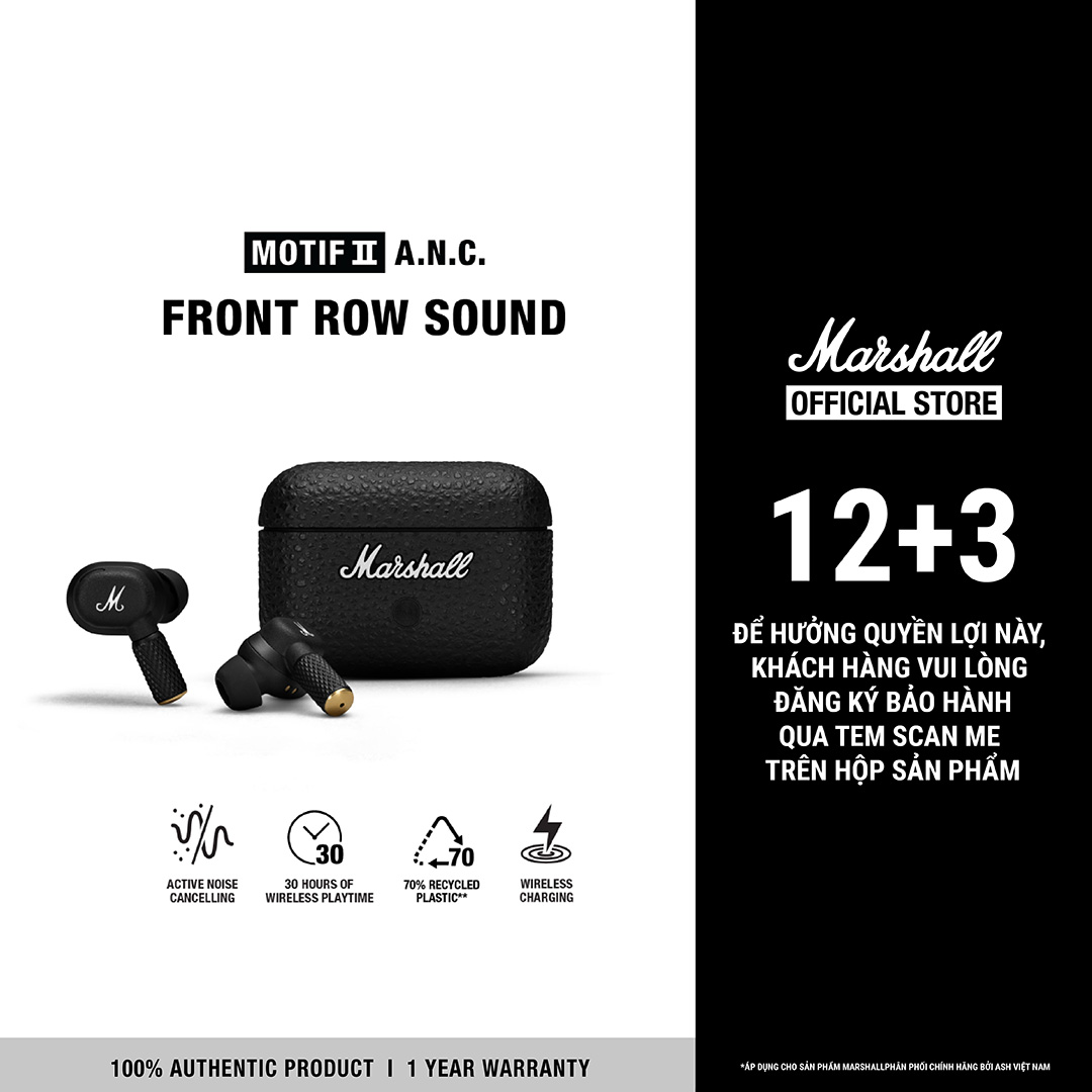  Tai Nghe Marshall Bluetooth Truewireless MOTIF II A.N.C -  Pin lên đến 30h* - Bảo Hành Chính Hãng 1 Đổi 1 Trong 1 Năm 
