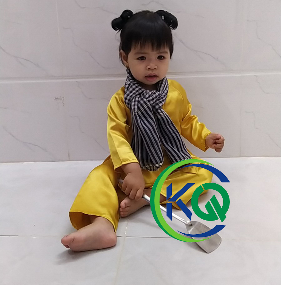 BỘ QUẦN ÁO BÀ BA NAM BỘ CHO BÉ từ 7 đến 30kg - Tặng Khăn Rằn - MÀU VÀNG ĐỒNG - VẢI PHI BÓNG