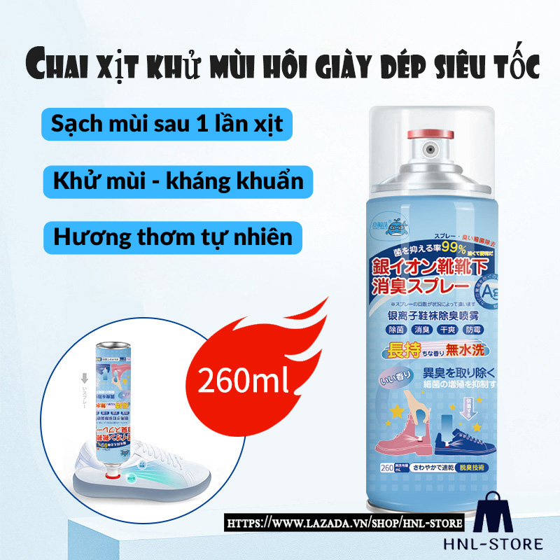 Chai xịt giày dép khử mùi hôi Nano Bạc bình xịt thơm khử mùi mồ hôi chân đến 99% hàng chuẩn nội địa Trung siêu xịn