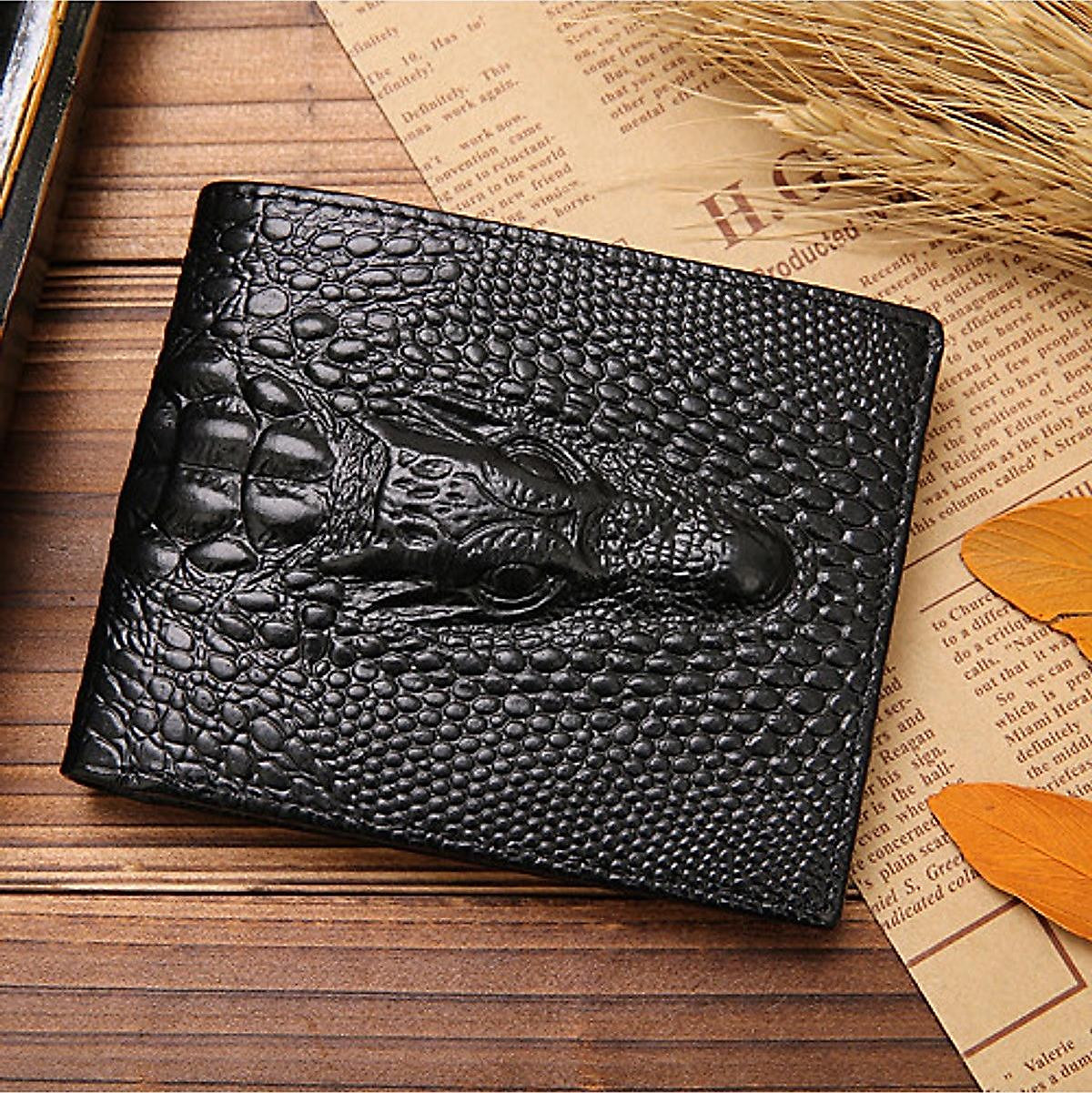 Ví nam da bò thật dập vân cá sấu 3d cao cấp udany - có hộp đựng