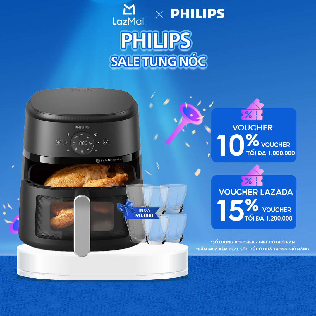 Nồi Chiên Không Dầu cảm ứng Philips NA231/00 - 13trong1 |6.2L|RapidAir Chín đều không lật trở- BH 2 năm - Hàng Phân Phối Chính Hãng