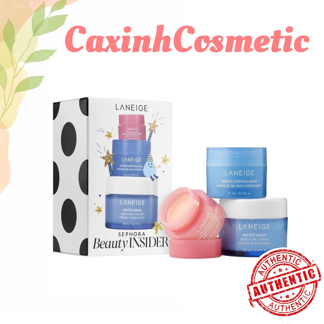 Set dưỡng da Laneige 3 món: Ủ môi, Mặt nạ ngủ, Kem dưỡng