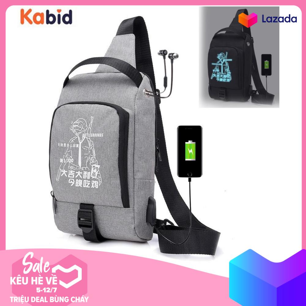 [HỖ TRỢ SHIP 15K] Túi đeo chéo túi messenger nam PHÁT SÁNG có khe cắm sạc và lỗ tai nghe ,túi đeo 2 bên trái phải  - PUBG